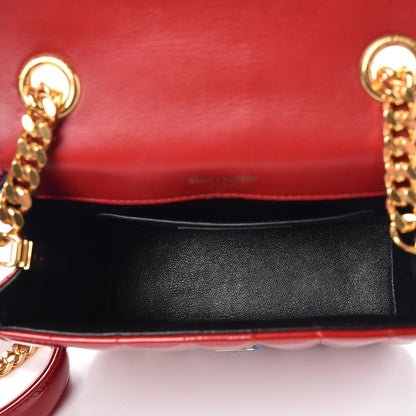 Saint Laurent Patent Matelasse Monogram Small Vicky Chain Bag Red 5 of 8