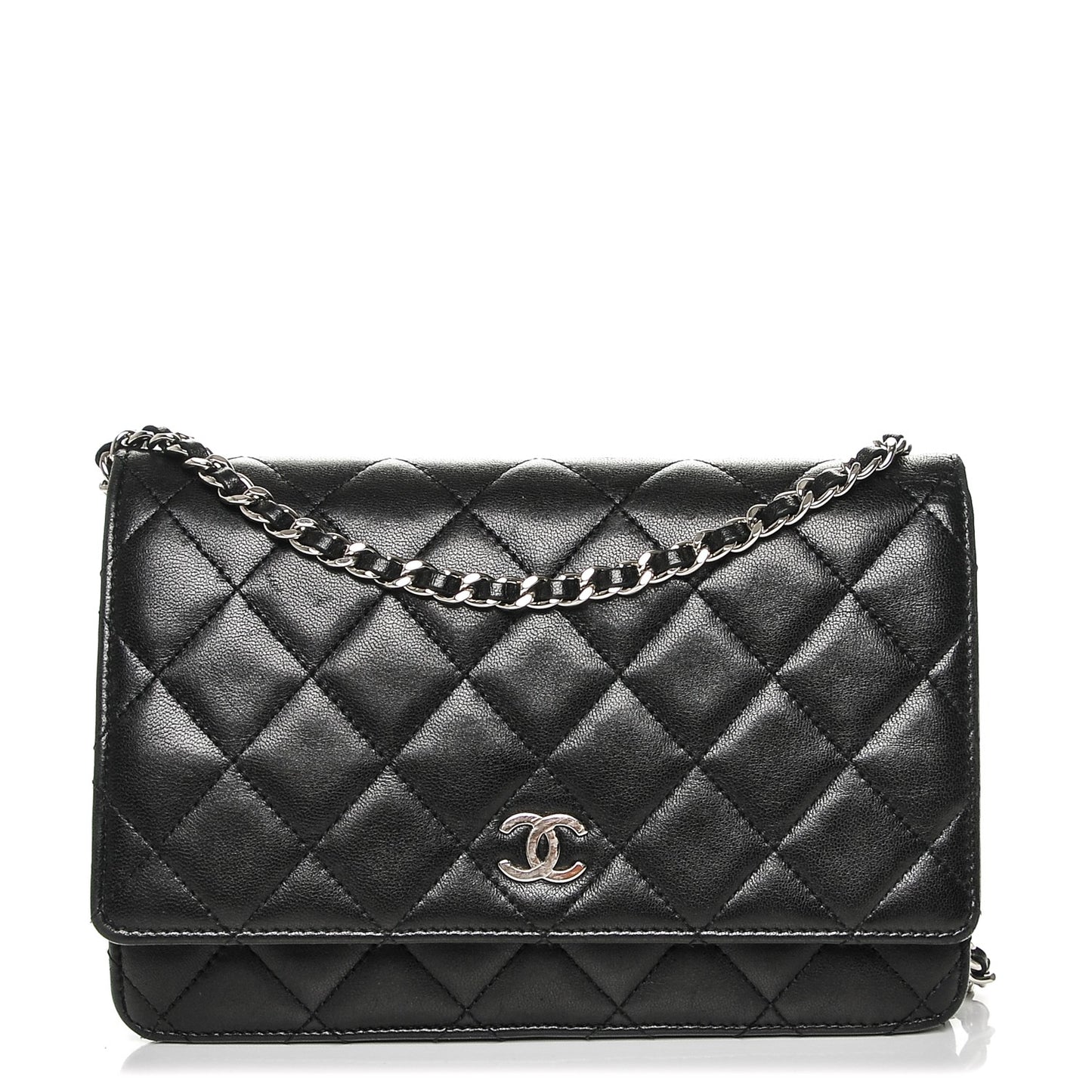 Lambskin Quilted Wallet On Chain WOC Black