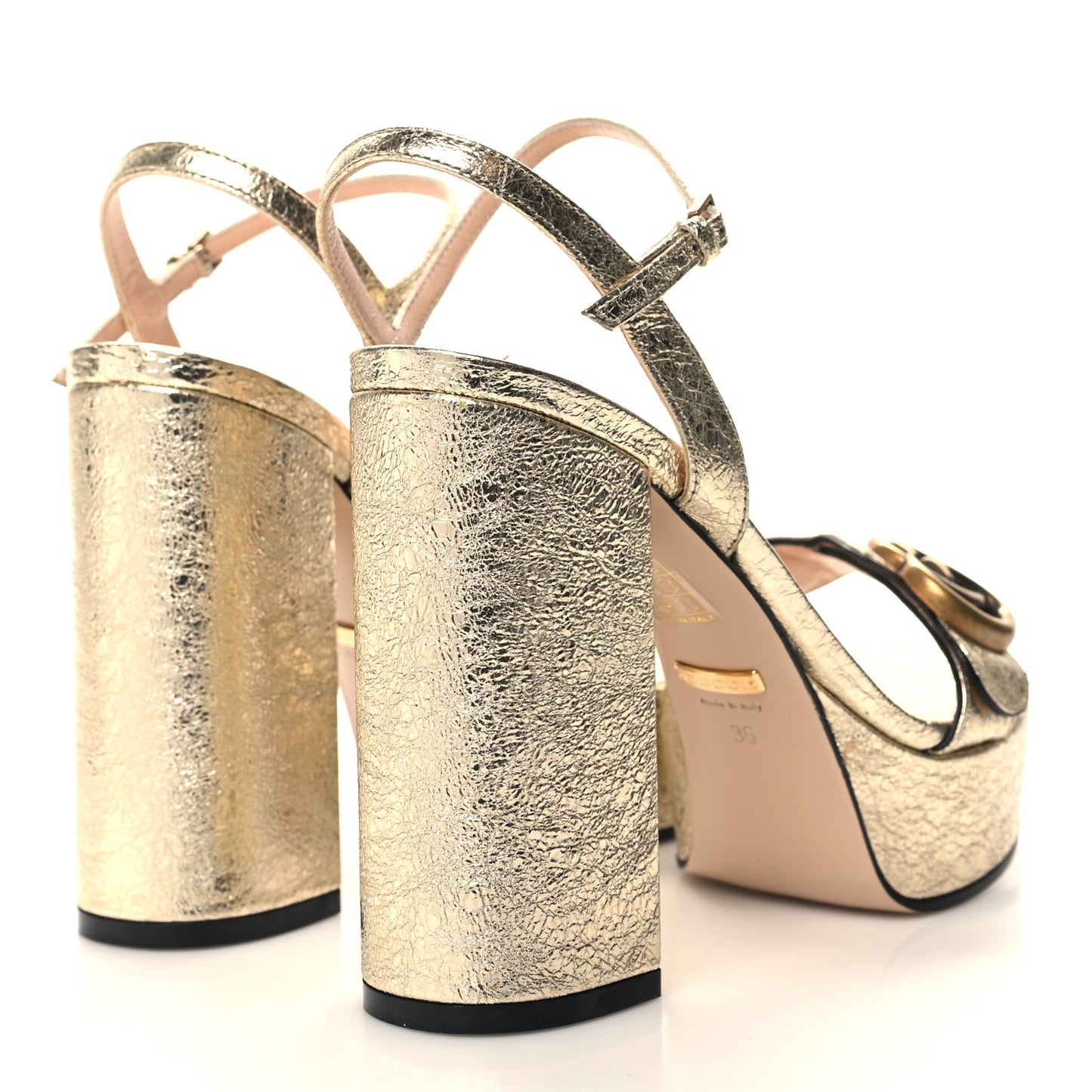 Galassia GG Marmont Ankle Wrap 30/115mm Platform Sandals 36 Platino