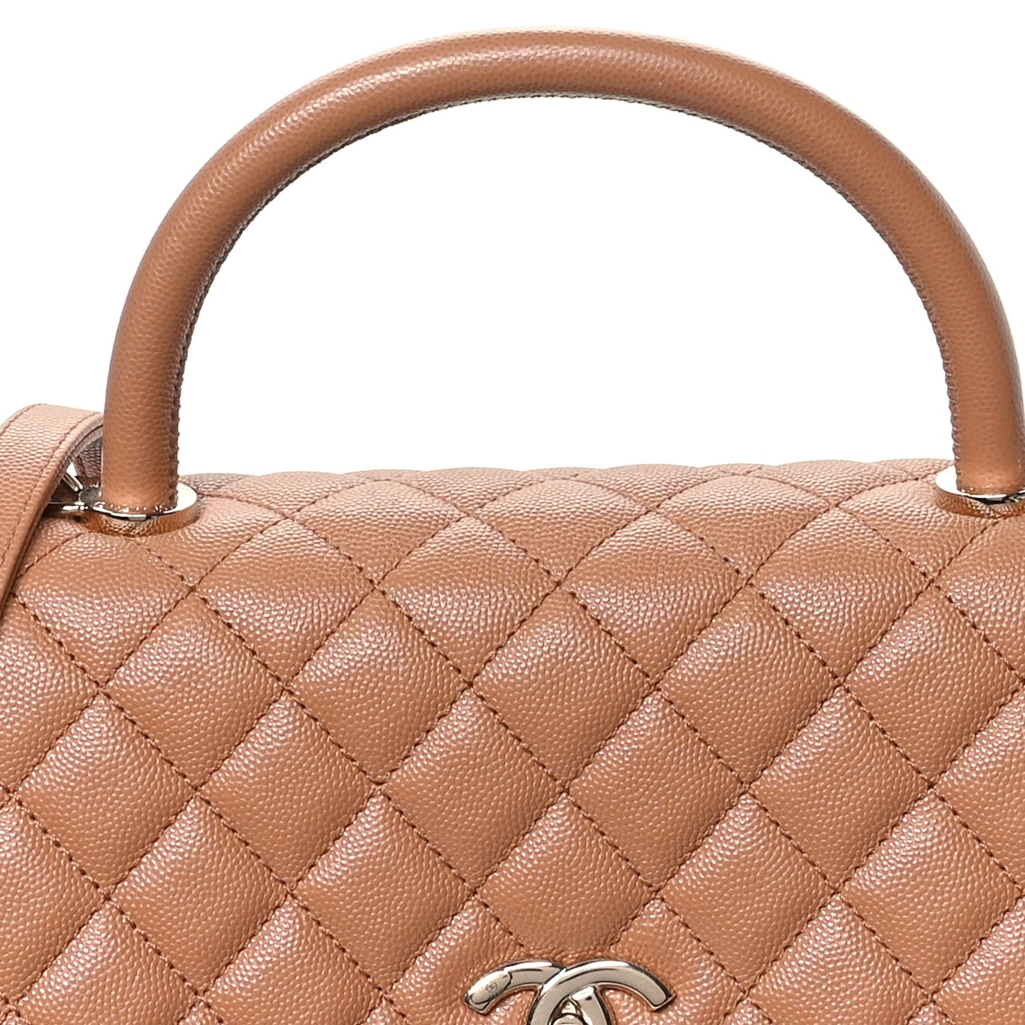 Caviar Quilted Small Coco Handle Flap Beige
