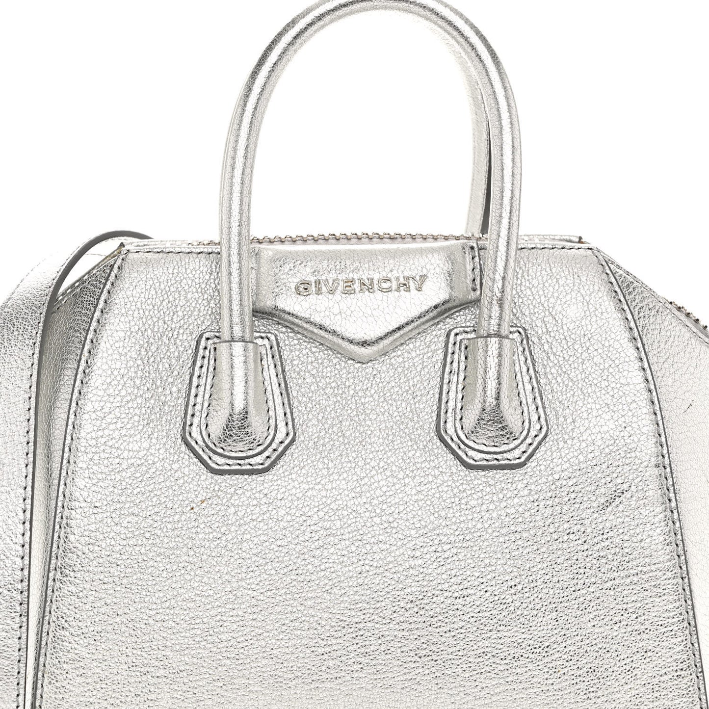 Metallic Sugar Goatskin Mini Antigona Silver
