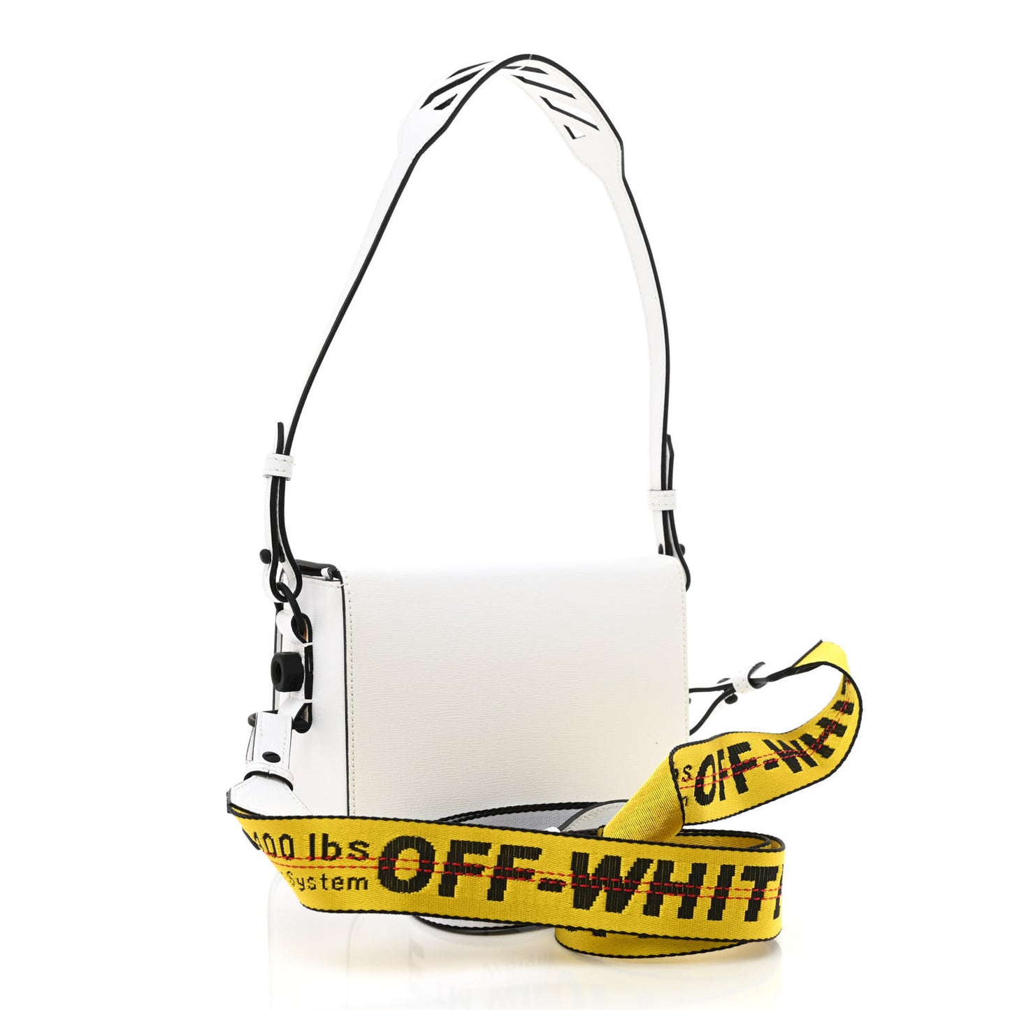 Saffiano Striped Diag Binder Flap Bag White Black