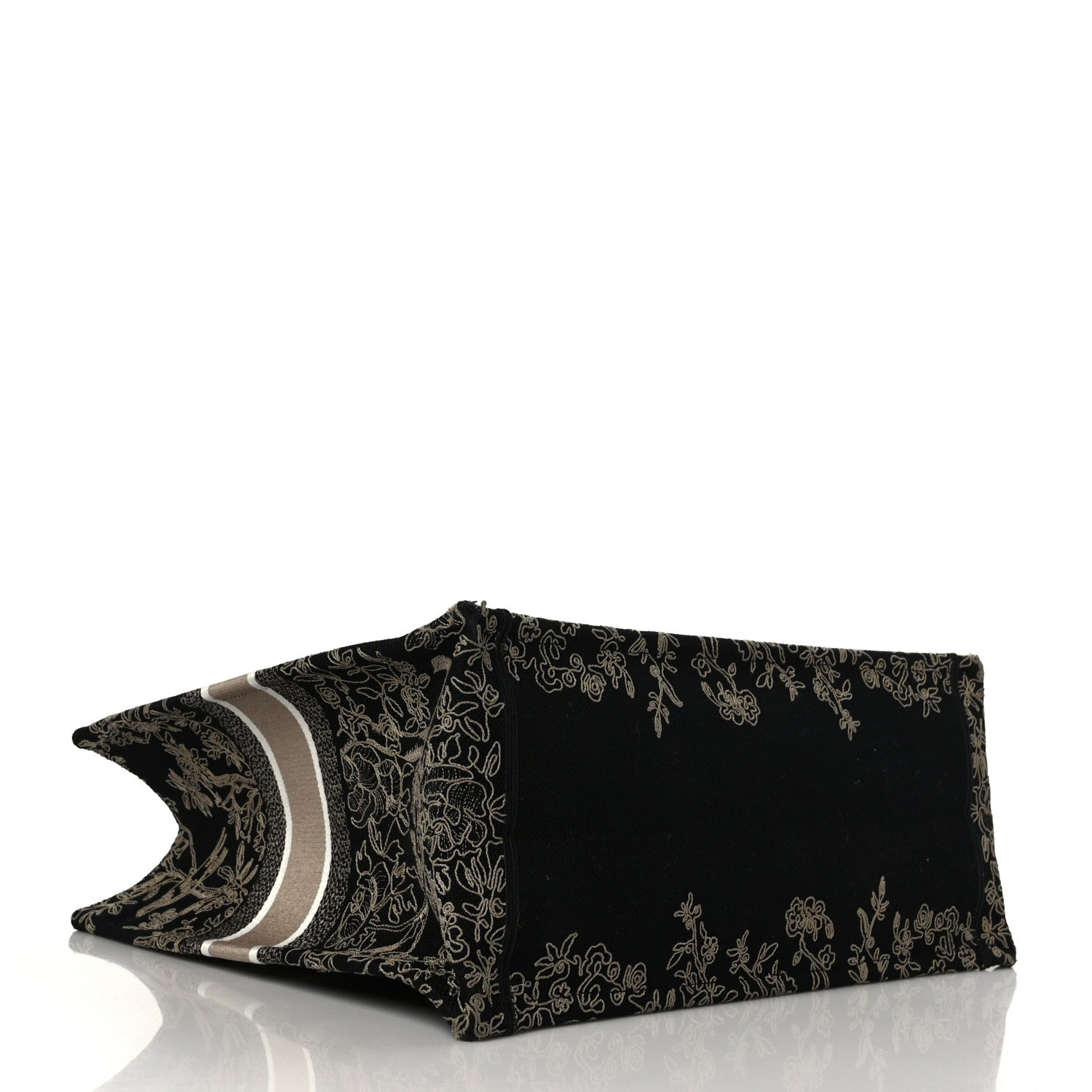 Christian Dior Canvas Embroidered Large Ornamental Cornely Book Tote Black Beige 4 of 9