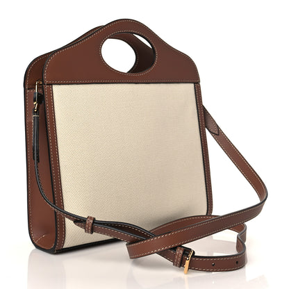 Burberry Canvas Smooth Calfskin Two Tone Mini Pocket Bag Natural Malt Brown 3 of 10