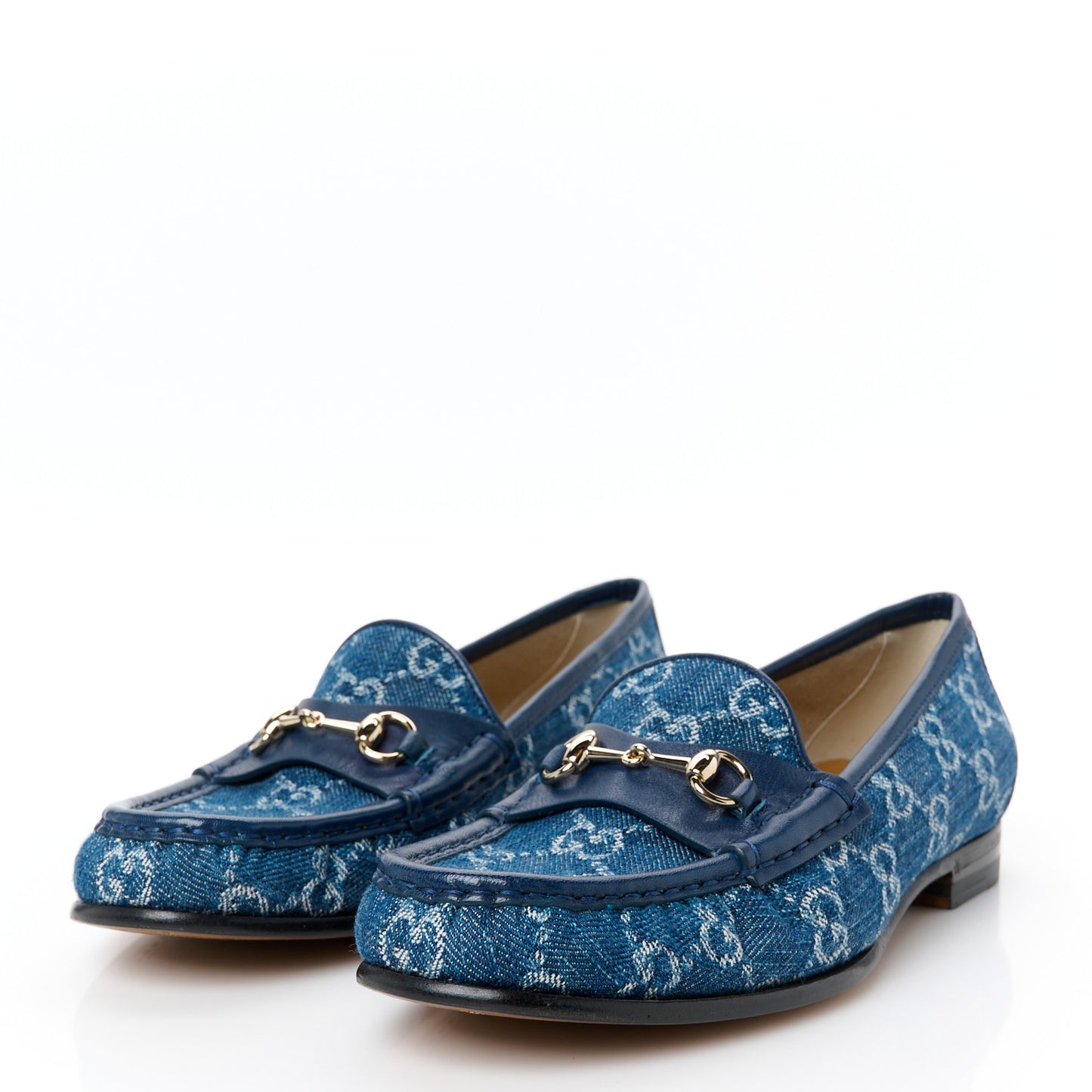 New Denim GG Malaga Kid Womens Horsebit Loafers 37 Blue Agata