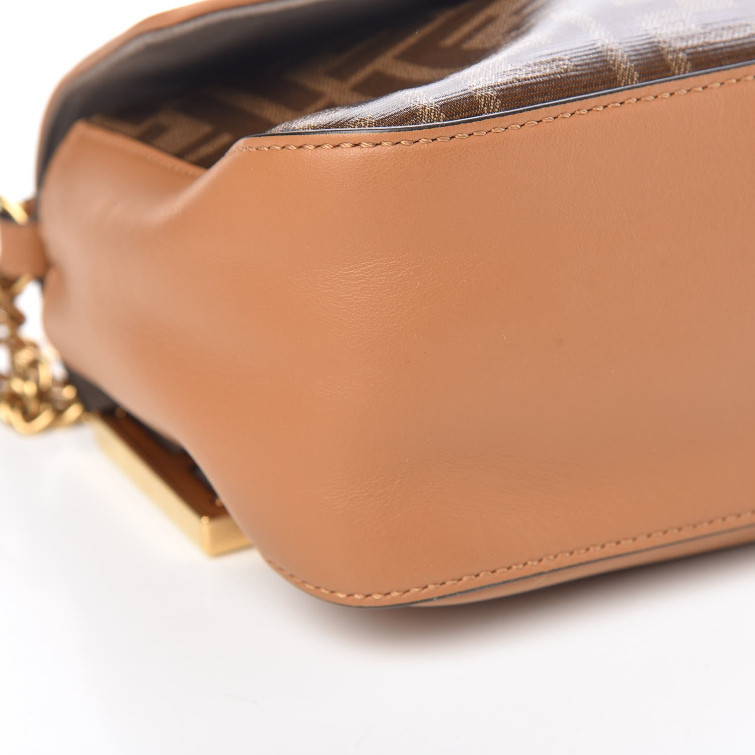 Fendi Vitello Grace Glazed Fabric FF 1974 Double F Shoulder Bag Caramello Mogano Panna 11 of 12