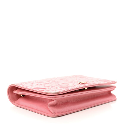 Chanel Caviar Camellia Embossed Wallet On Chain WOC Light Pink 4 of 16