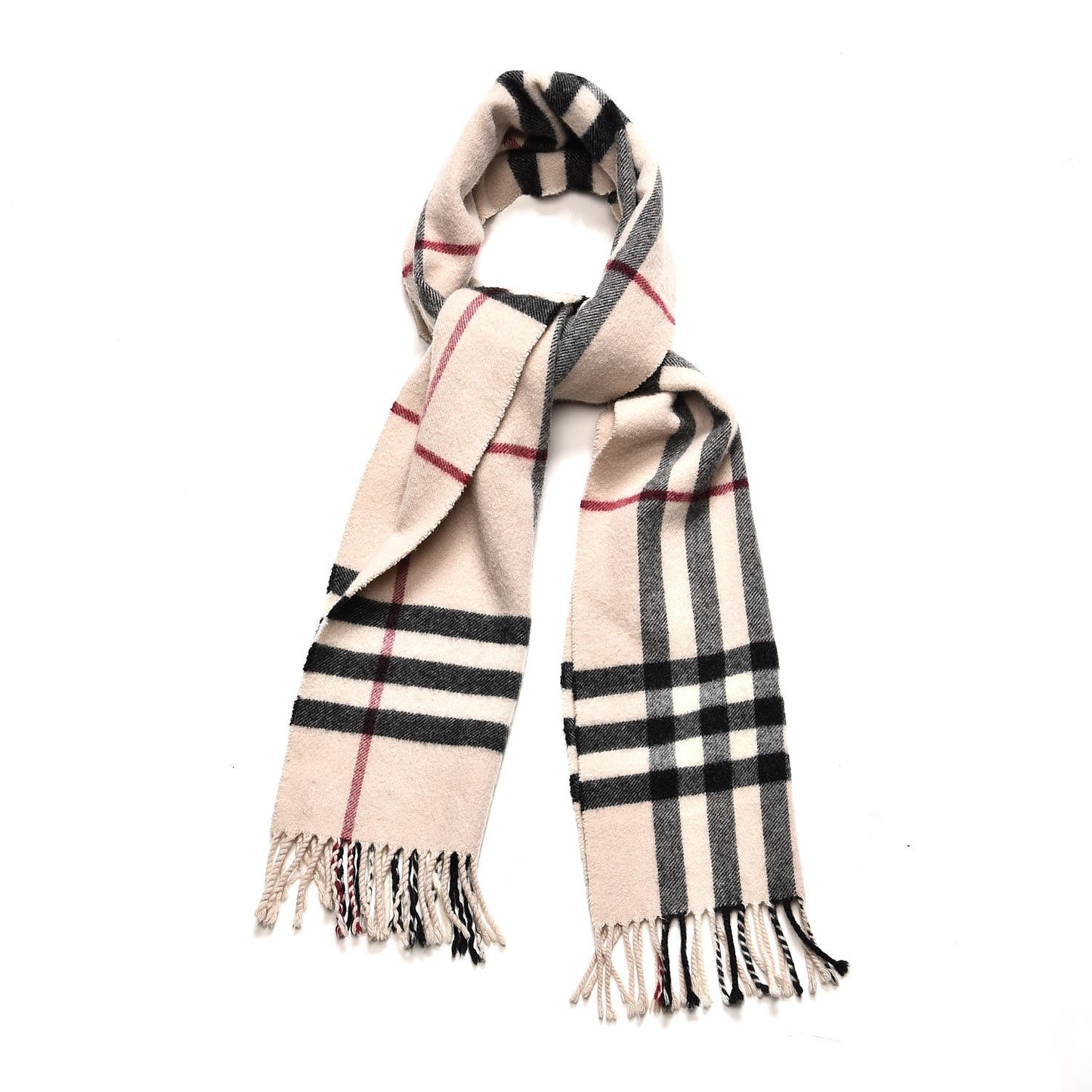 Cashmere Giant Check Fringe Scarf Stone