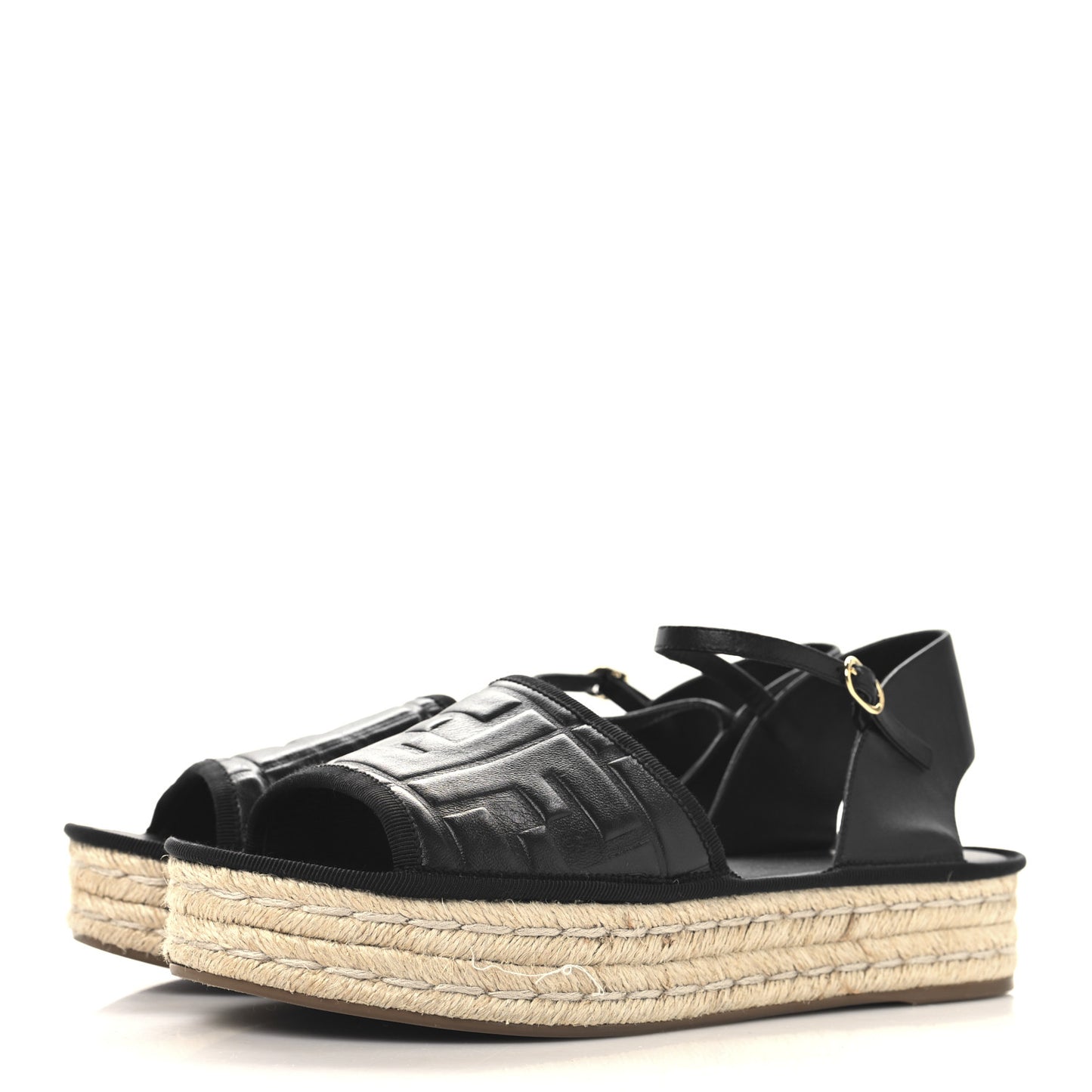 Nappa FF Embossed Espadrille Platform Sandals Black