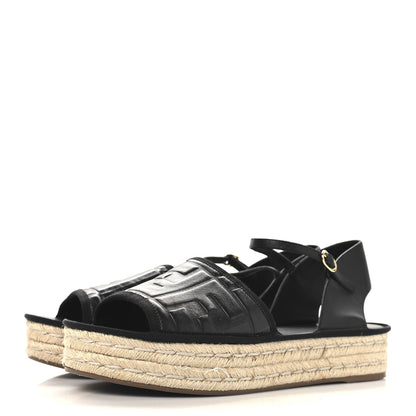 Fendi Nappa FF Embossed Espadrille Platform Sandals Black 4 of 8