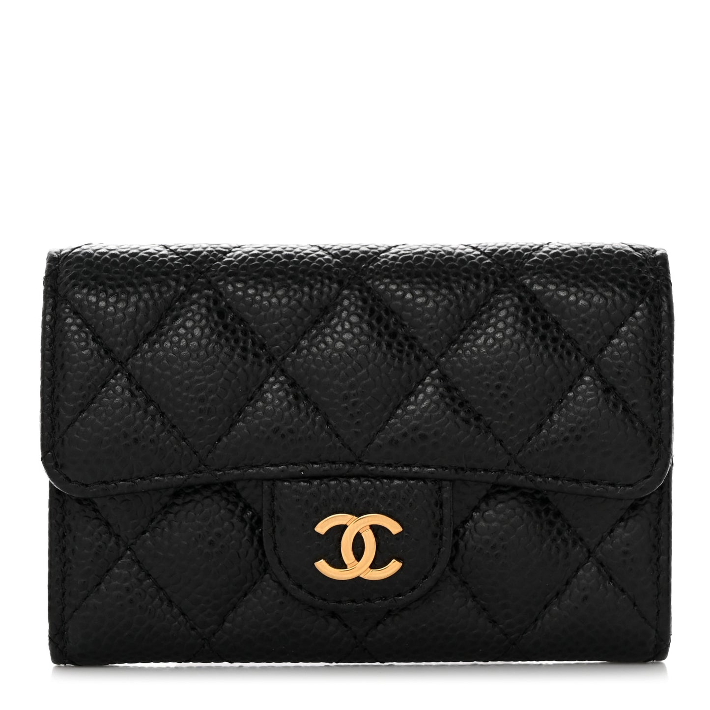 Caviar Quilted Flap Card Holder Black