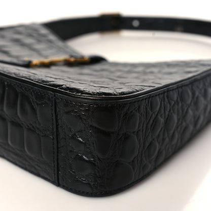 Saint Laurent Calfskin Crocodile Embossed Le 5 A 7 Hobo Black 9 of 10