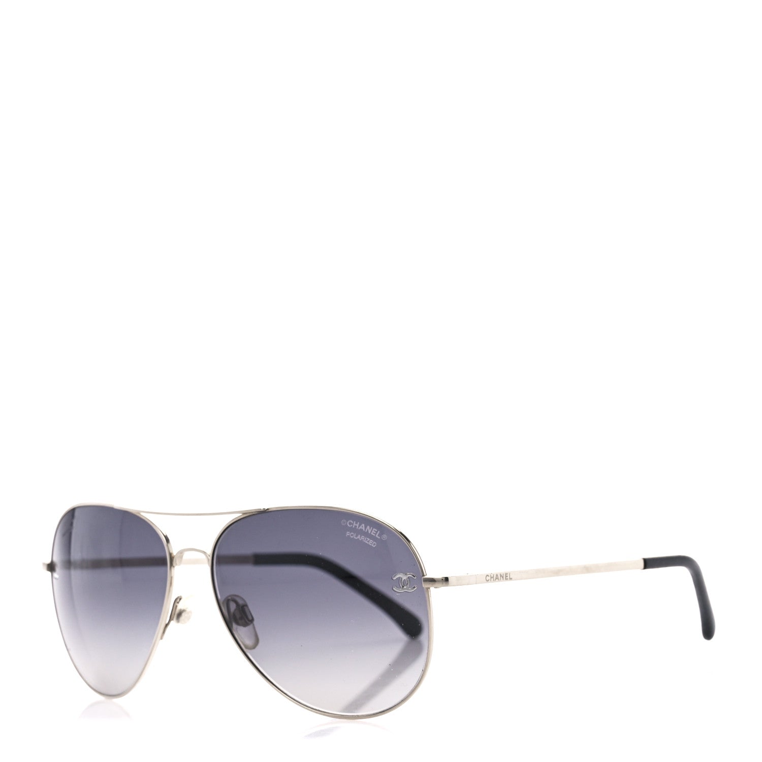 Chanel Metal Polarized CC Aviator Sunglasses 4189-T-Q Silver 1 of 8