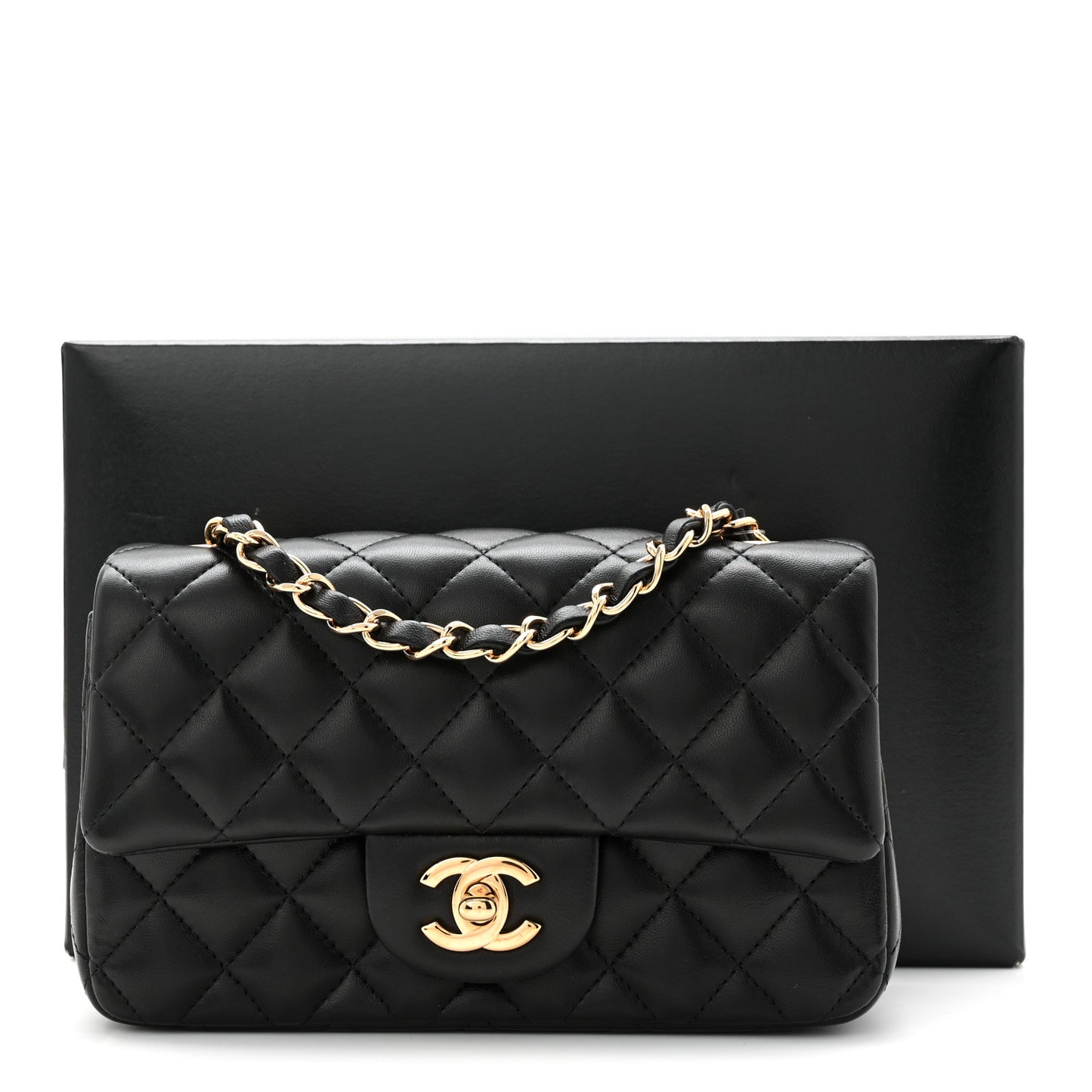 Lambskin Quilted Mini Rectangular Flap Black