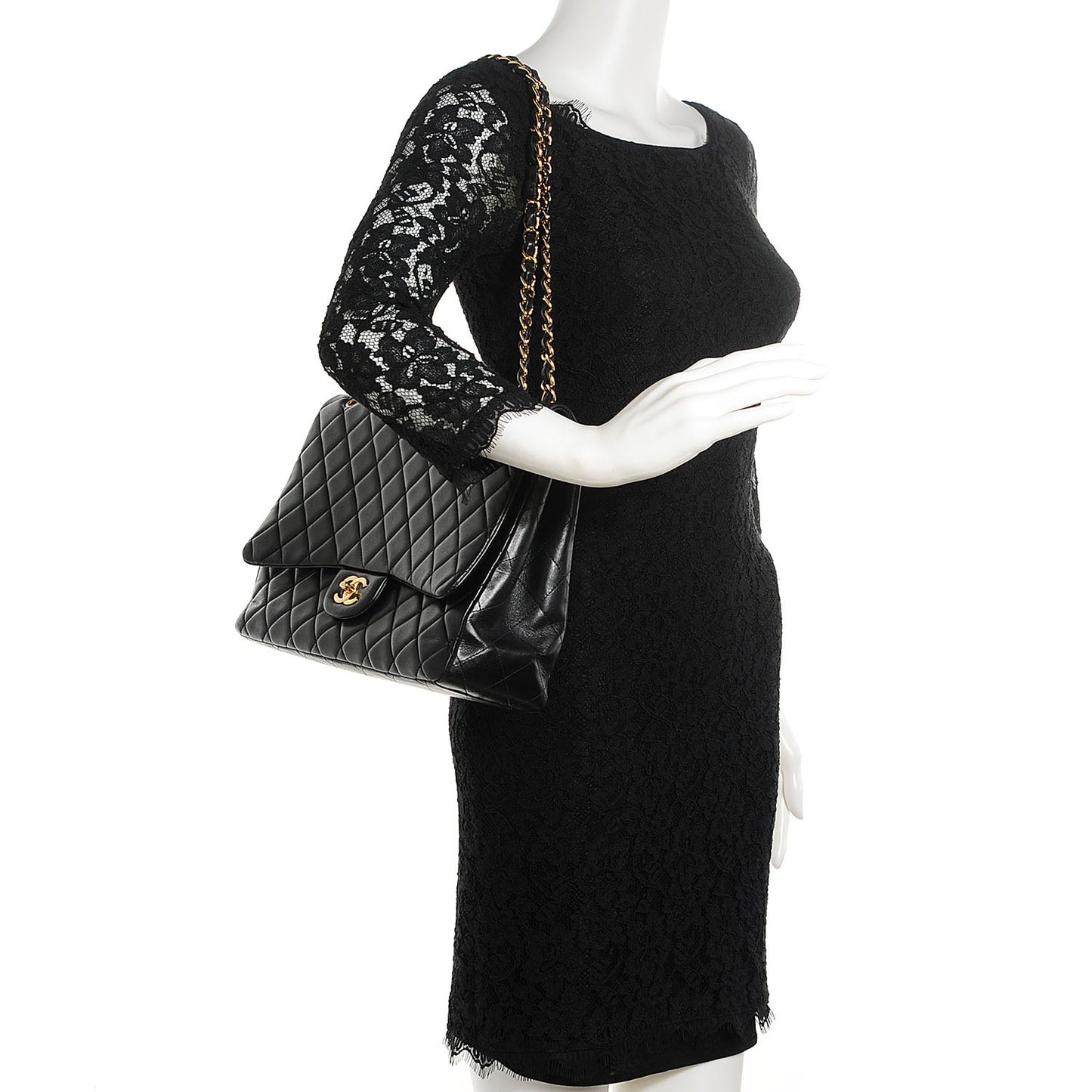 Lambskin Quilted Maxi Single Flap Black
