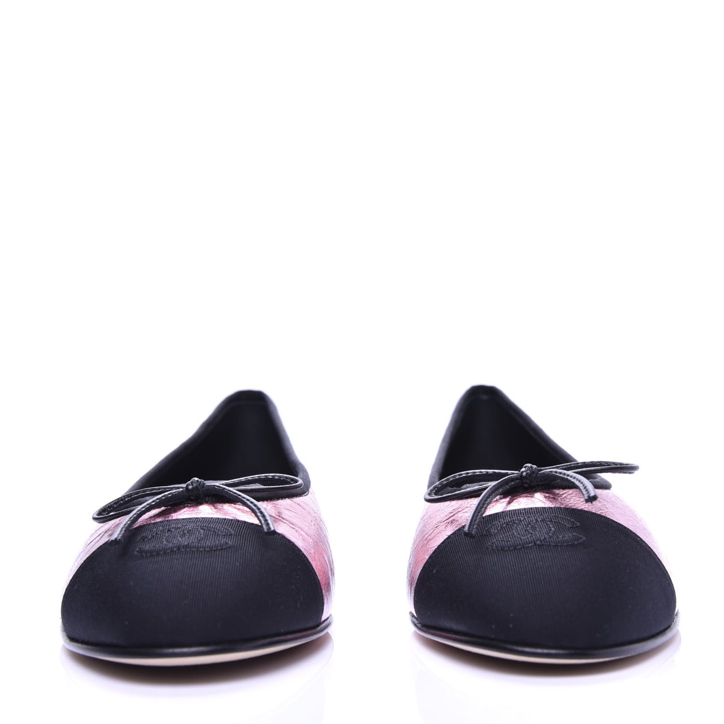 Laminated Calfskin Grosgrain Cap Toe CC Ballerina Flats 41 Multicolor Black