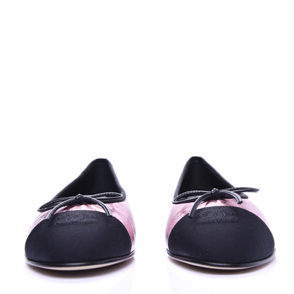 Chanel Laminated Calfskin Grosgrain Cap Toe CC Ballerina Flats 41 Multicolor Black 2 of 10