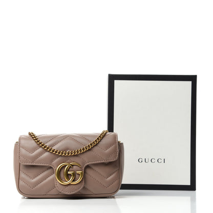 Gucci Calfskin Matelasse Super Mini GG Marmont Shoulder Bag Porcelain Rose 12 of 12