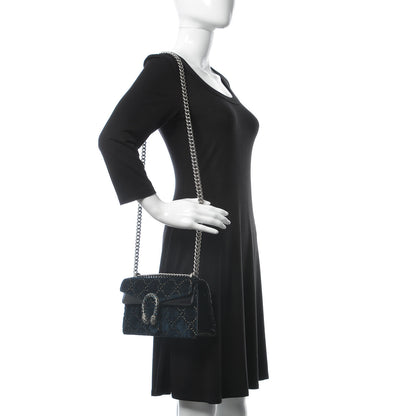 Gucci Velvet Skipper Crystal GG Monogram Small Dionysus Shoulder Bag Blue Beige Black 2 of 7