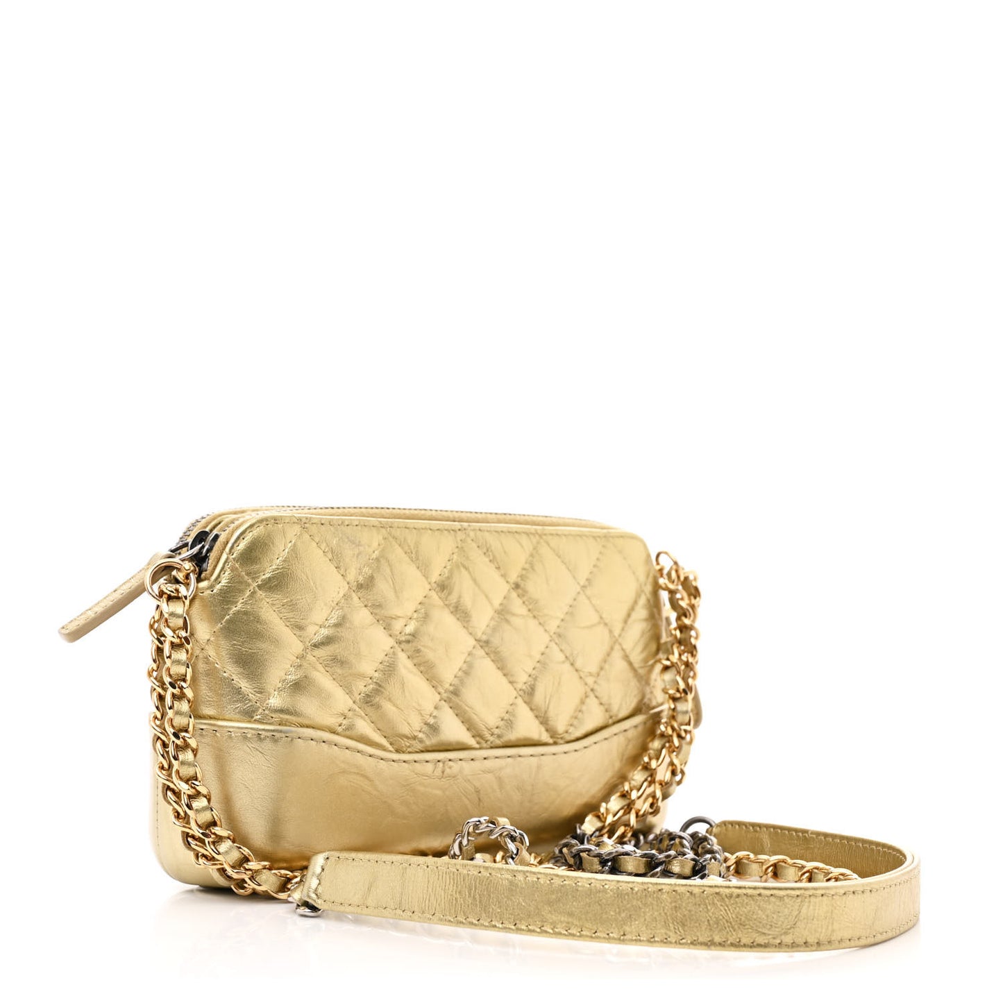 Metallic Aged Calfskin Quilted Small Gabrielle Clutch With Chain Gold