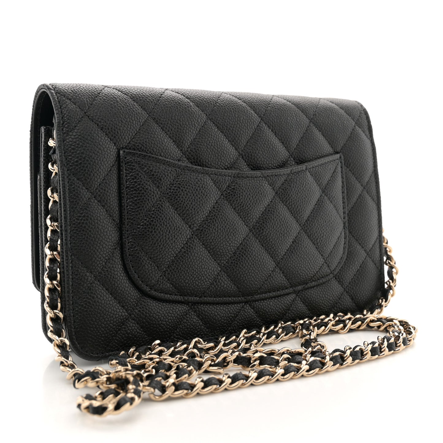 Caviar Quilted Bow Wallet On Chain WOC Black