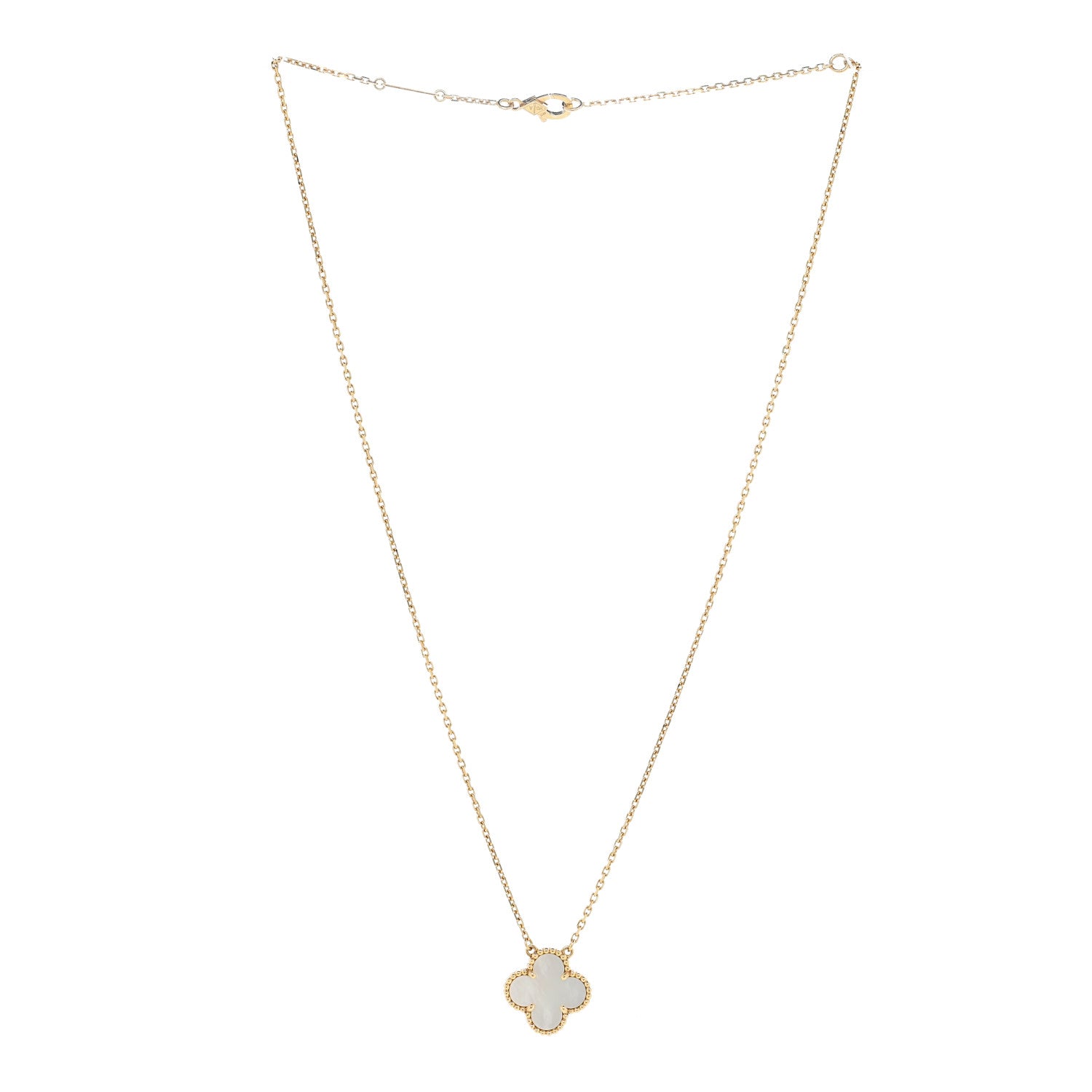 Van Cleef & Arpels 18K Yellow Gold Mother of Pearl Vintage Alhambra Pendant Necklace 3 of 6