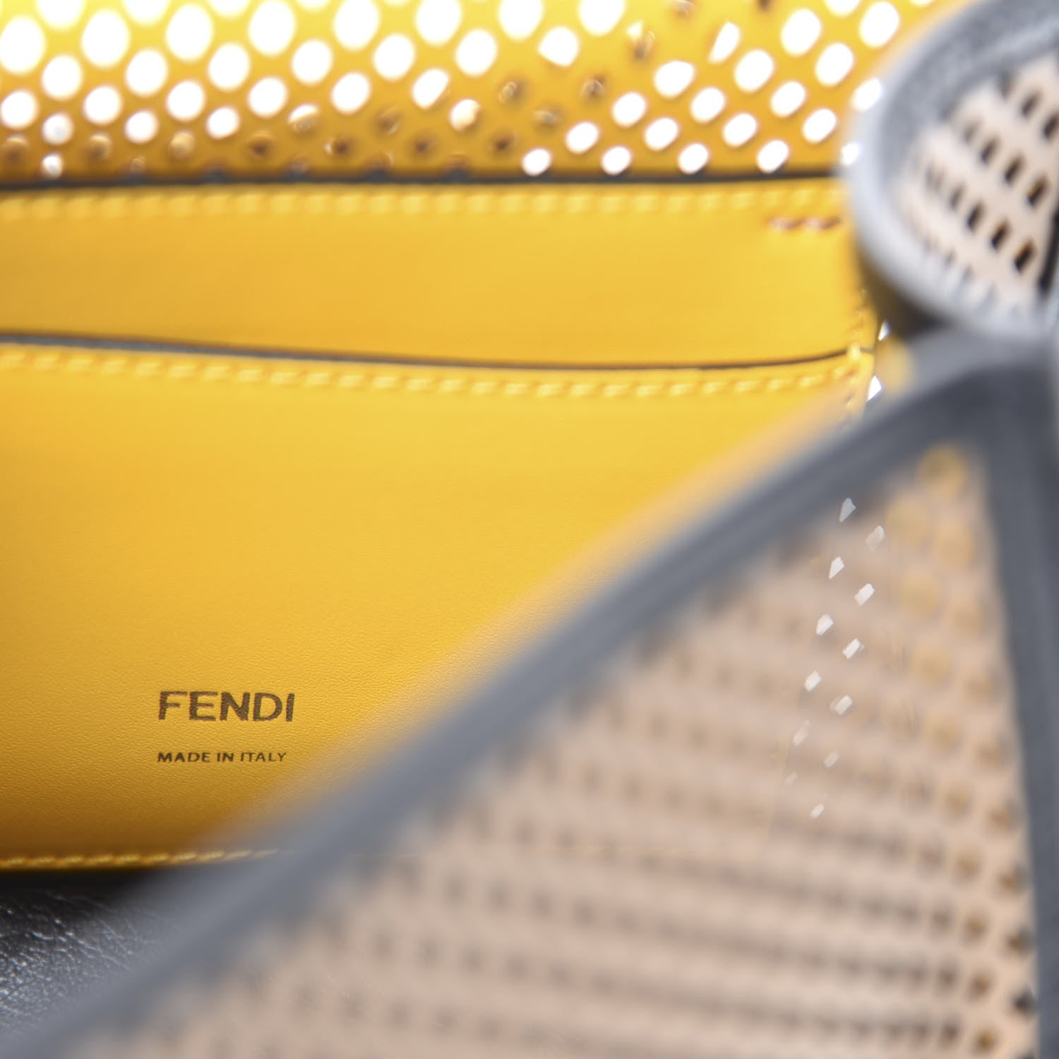 Fendi Vitello Liberty Glossy Lambskin Perforated Small Kan U Shoulder Bag Sand Mimosa Black 8 of 9