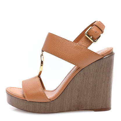 Louis Vuitton Calfskin Vedette Wedge Sandals 37 in Brown 1 of 7