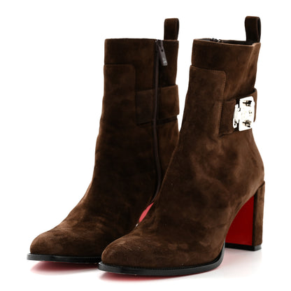 Christian Louboutin Suede Lock Booty 70 Ankle Boots 39.5 Brown 4 of 8