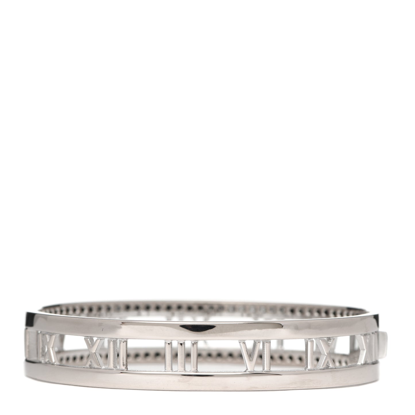 18K White Gold Diamond Atlas Open Hinged Bangle Bracelet