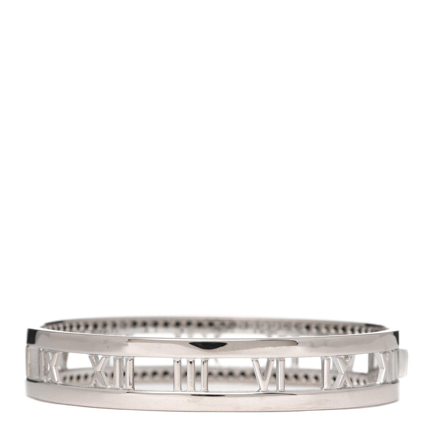 Tiffany 18K White Gold Diamond Atlas Open Hinged Bangle Bracelet 3 of 5