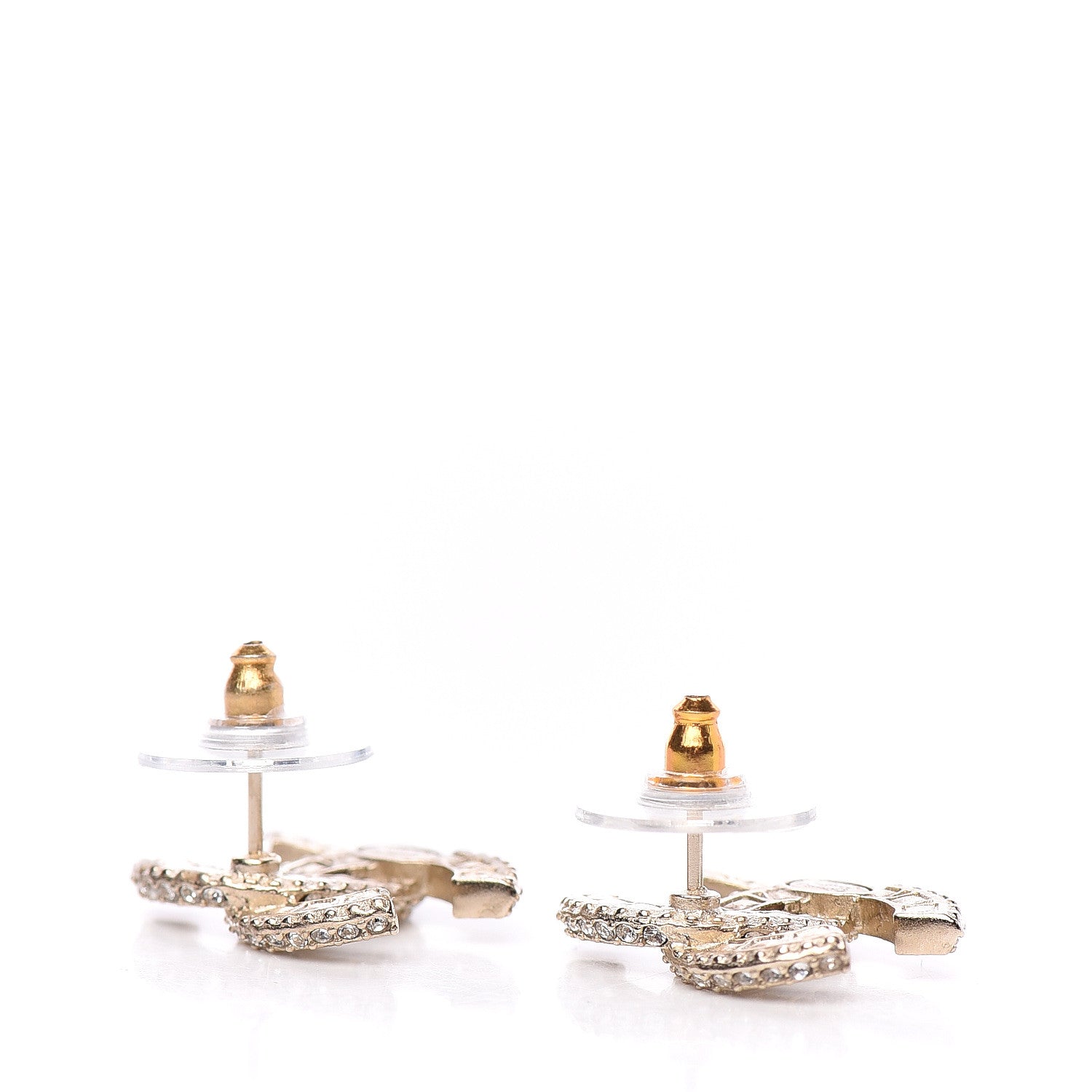 Chanel Crystal Timeless CC Earrings Light Gold 3 of 5