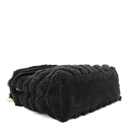 Saint Laurent Shearling Y Quilted Monogram Medium Loulou Chain Satchel Black 4 of 10