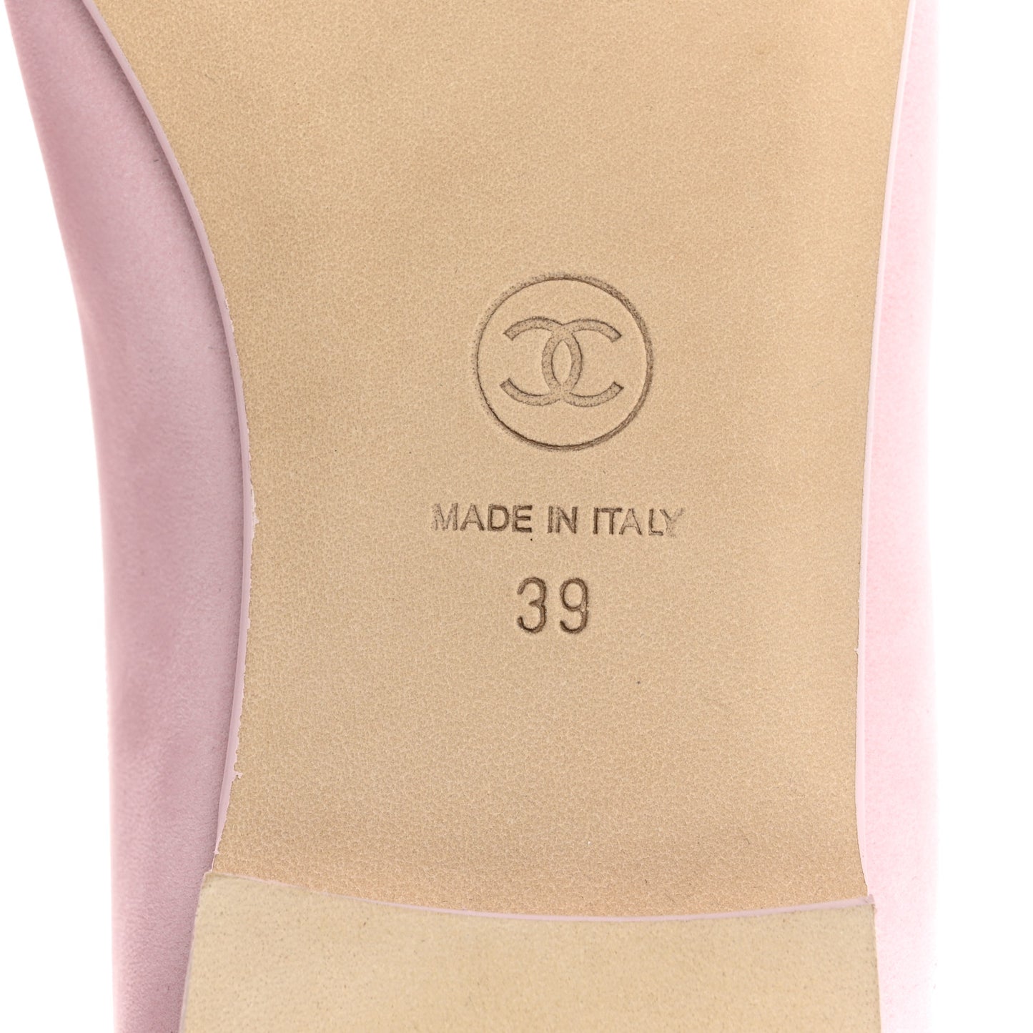 Suede Calfskin Cap Toe CC Ballerina Flats 39 Light Pink