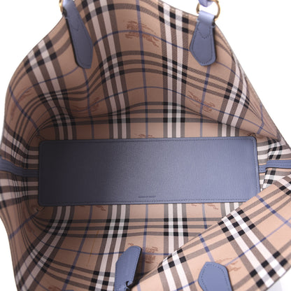 Burberry Calfskin Haymarket Check Medium Reversible Tote Slate Blue 7 of 17
