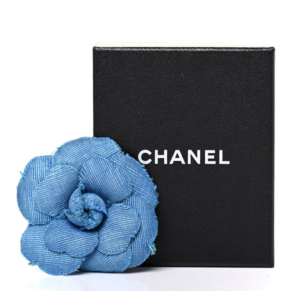 Chanel Denim Camellia Pin Brooch Navy Black 4 of 4