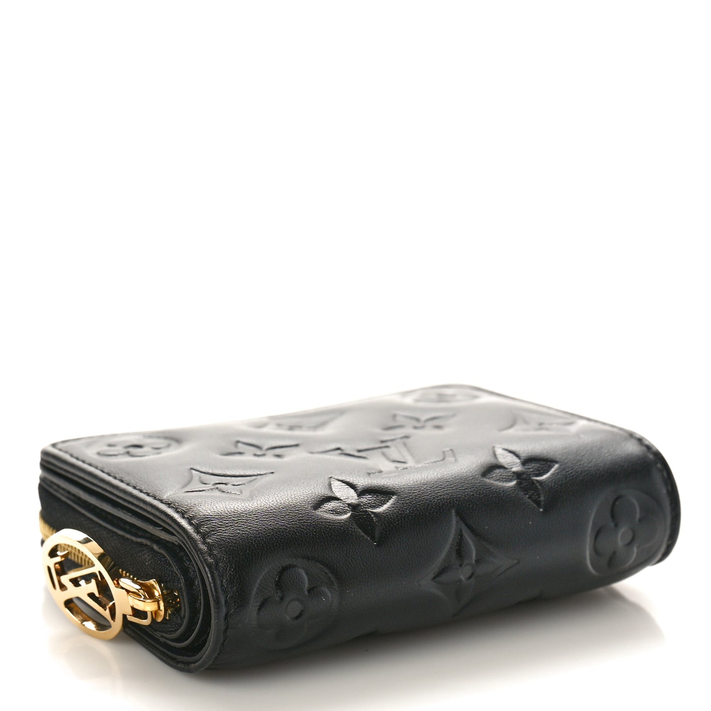 Lambskin Embossed Monogram Lou Coussin Wallet Black