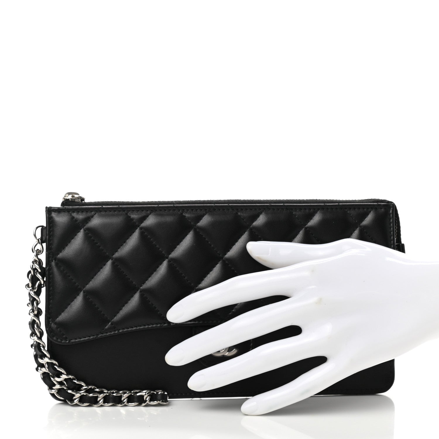 Chanel Lambskin Quilted Classic Pouch With Handle Black 2 of 8