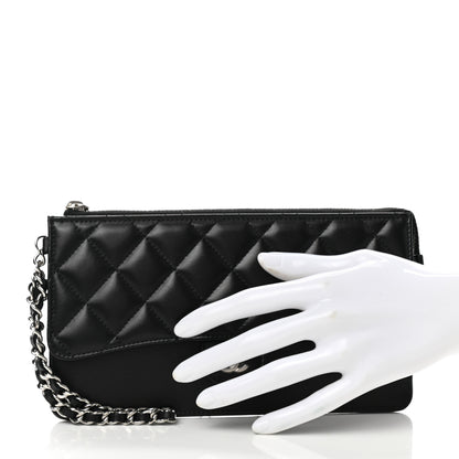 Chanel Lambskin Quilted Classic Pouch With Handle Black 2 of 8