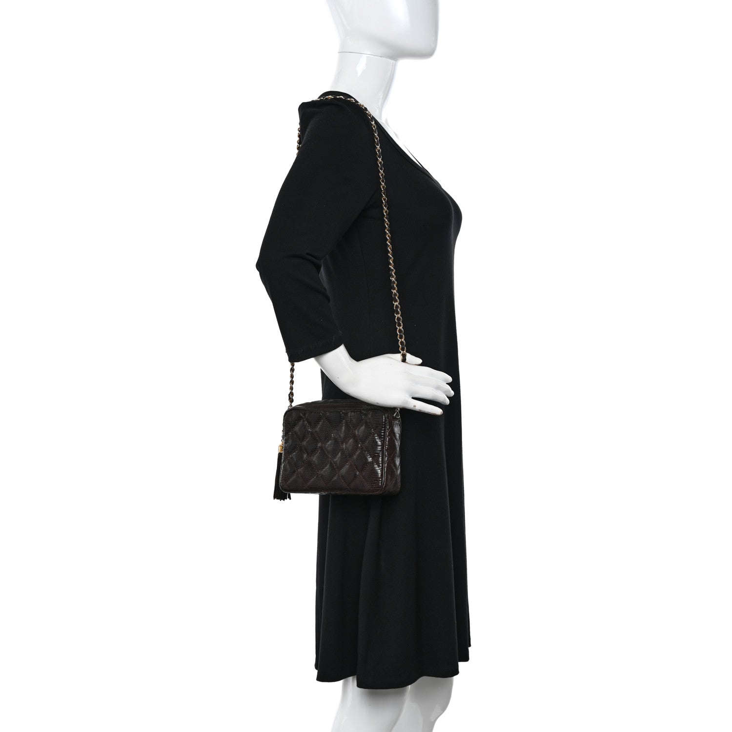 Chanel Lizard Quilted Tassel Camera Case Brown 2 of 15