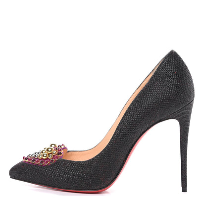 Christian Louboutin Glitter Tisse Veau Velours Coralta Mia 100 Pumps 36.5 Version Black 1 of 8