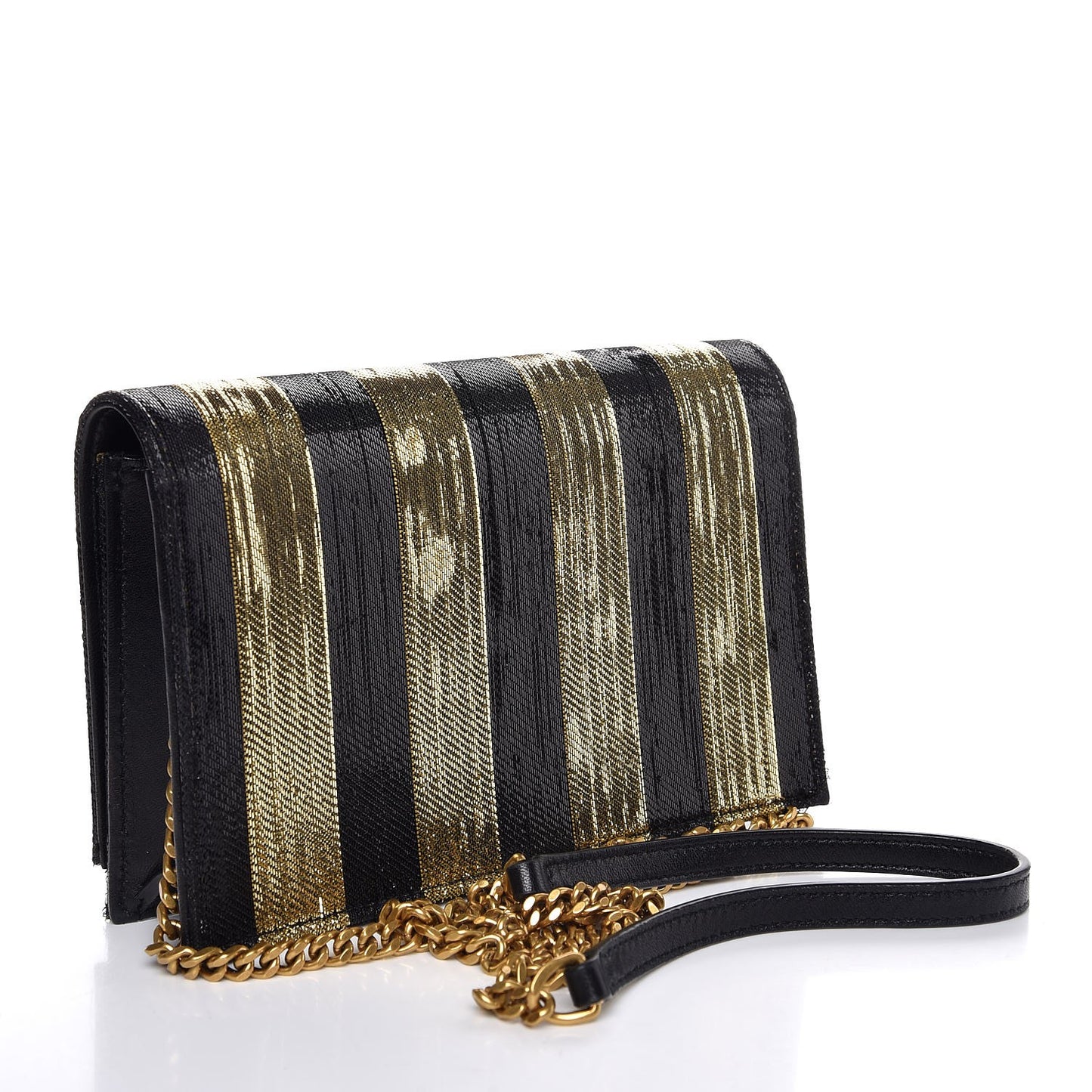 Sequin Striped Classic Monogram Kate Tassel Chain Wallet Black Gold