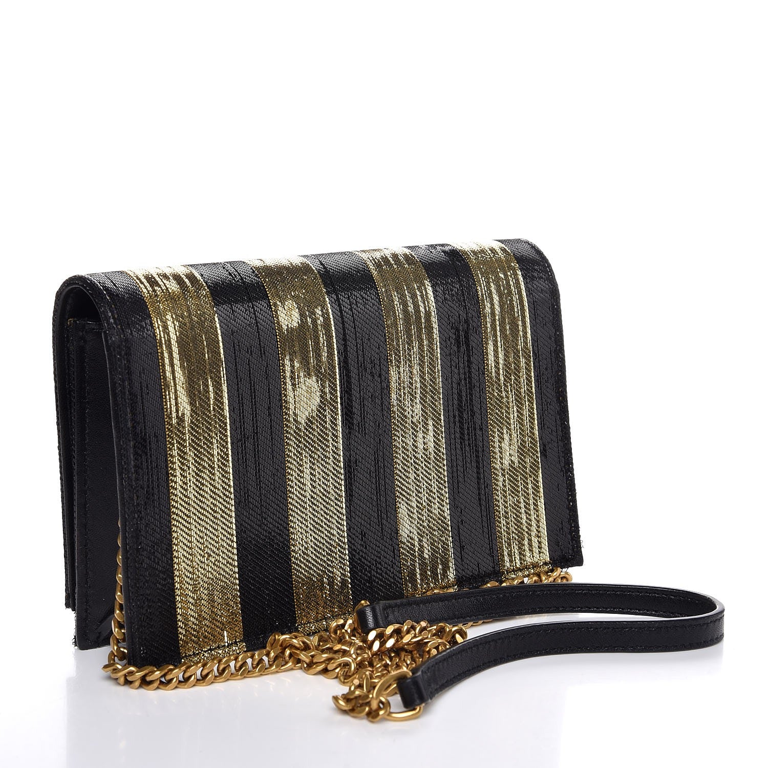 Saint Laurent Sequin Striped Classic Monogram Kate Tassel Chain Wallet Black Gold 3 of 6