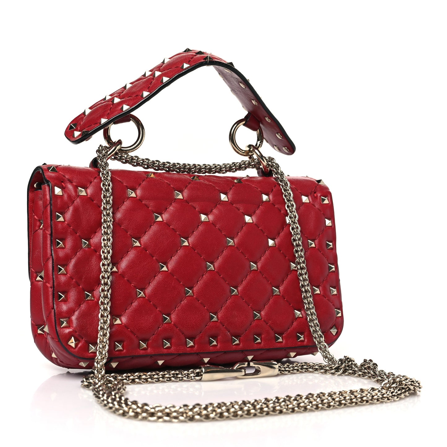 Nappa Small Rockstud Spike Shoulder Bag Rosso Valentino