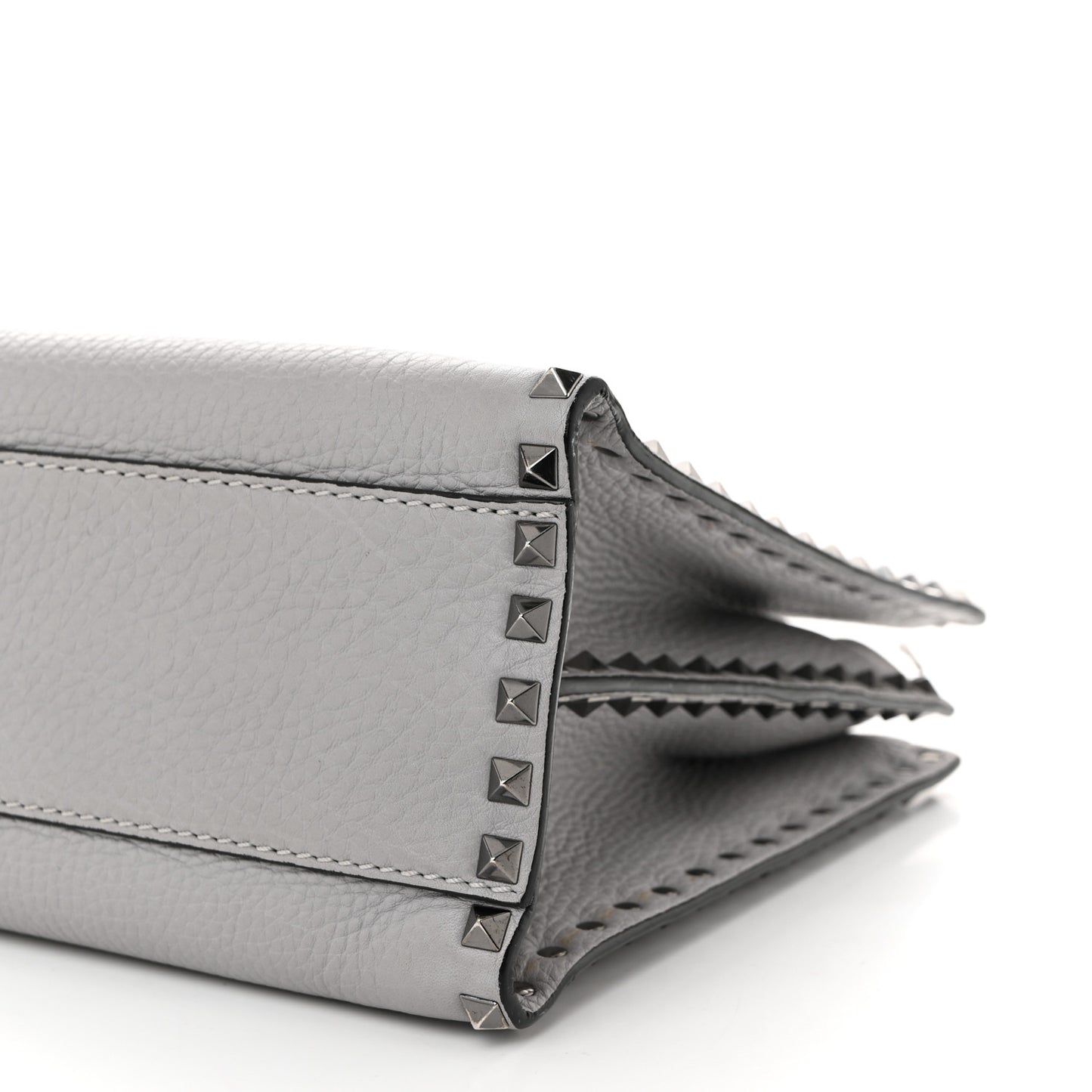 Grained Calfskin Medium Rockstud Double Handle Horizontal Tote Pastel Grey