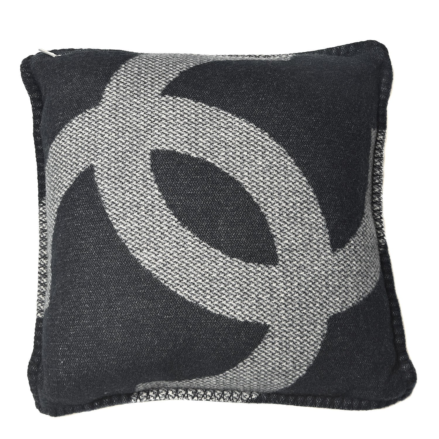 Chanel Merino Wool Cashmere CC Pillow Black Beige 2 of 3
