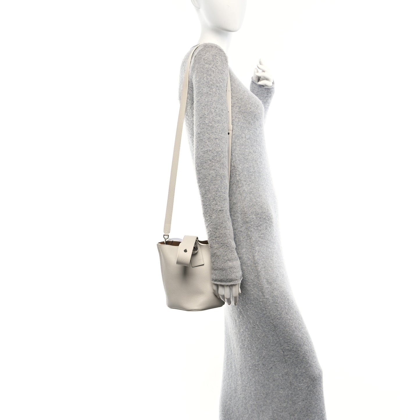 Soft Grained Calfskin Mini Pebble Bucket Bag White