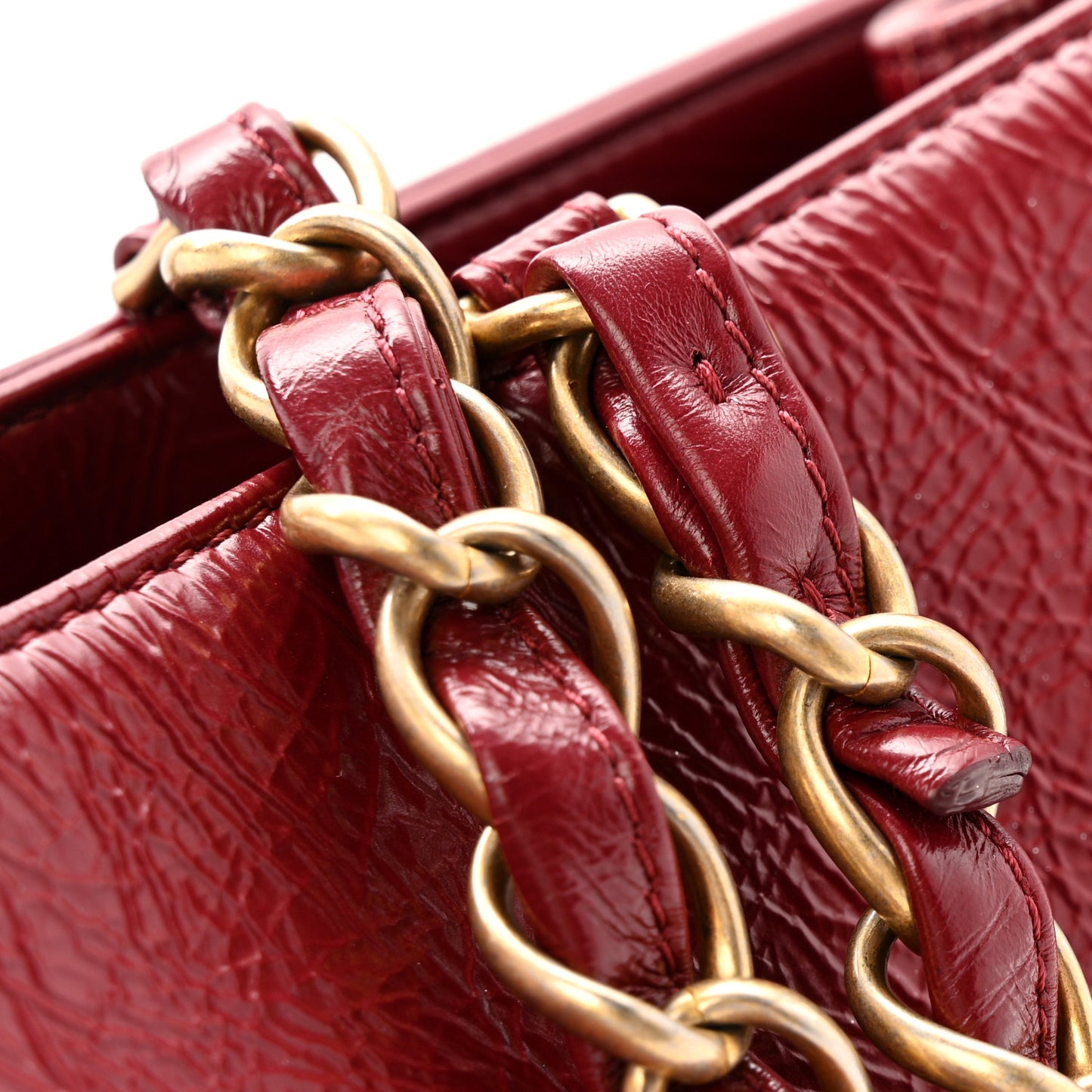 Shiny Aged Calfskin Shopping Bag Red