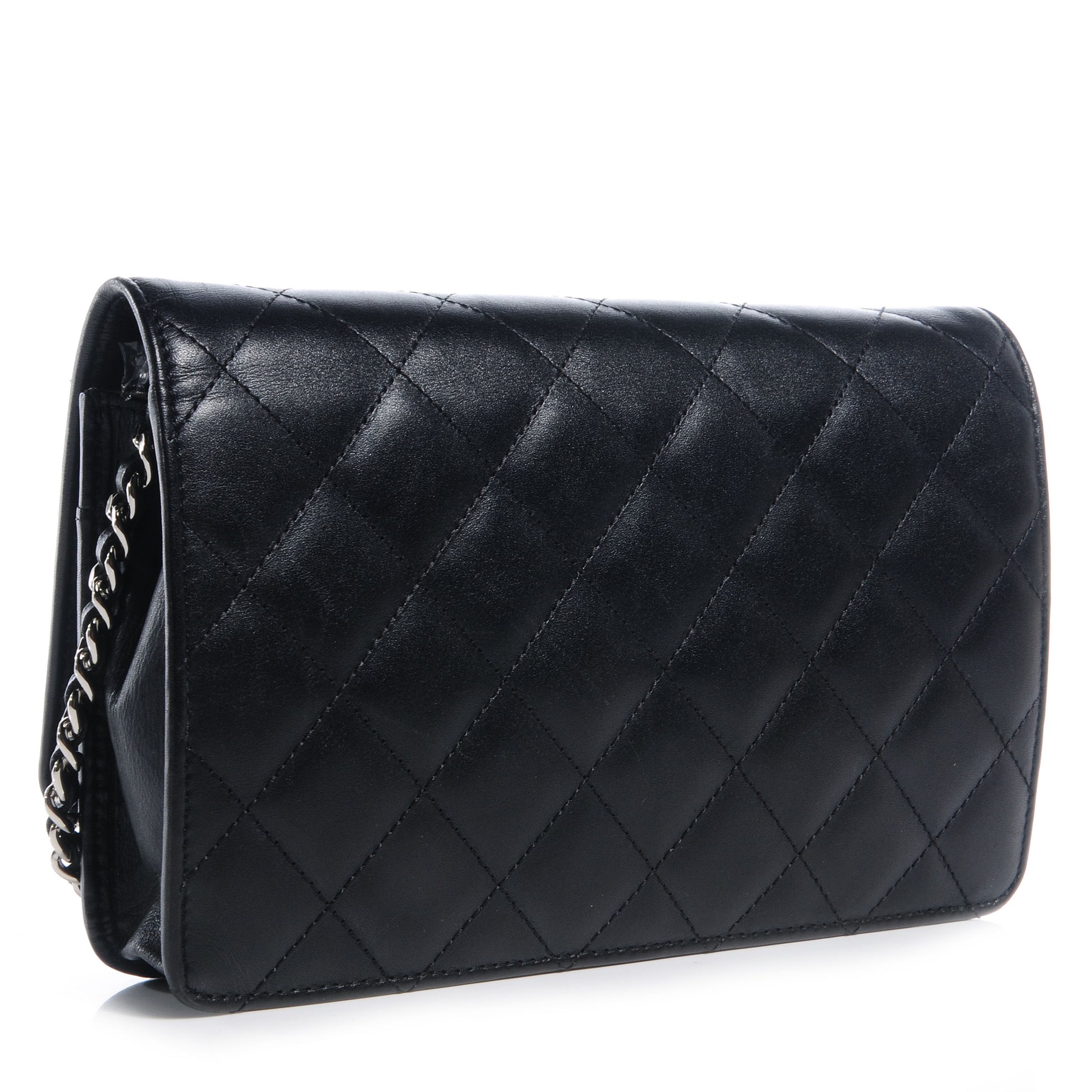 Chanel Leather Quilted Cambon Wallet on Chain WOC Black Silver 3 of 8