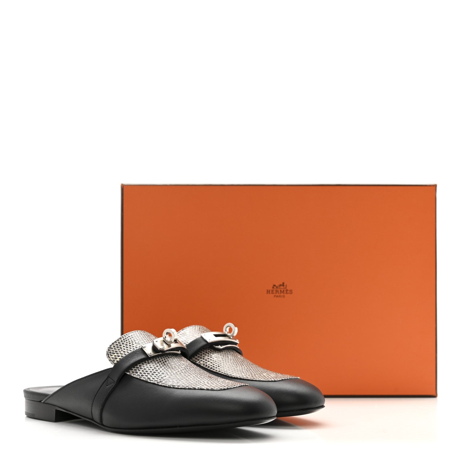 Hermes Lizard Calfskin Oz Mules 37 Ombre Black 10 of 10